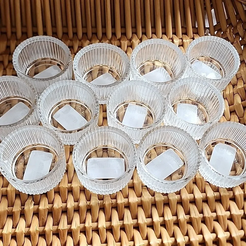 Set Of 12 Ribbed Glass Tealight Candleholders